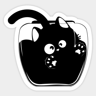 Black cat trapped in a glass cup Sticker